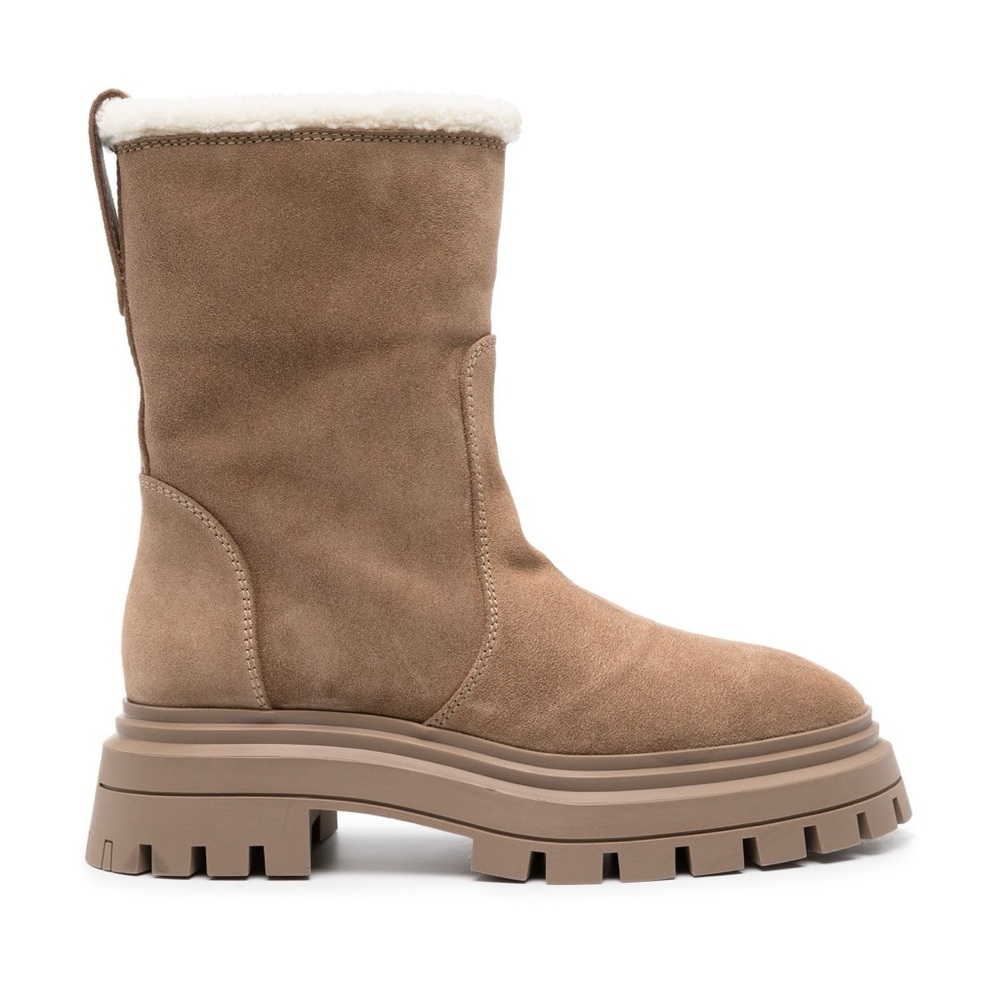 NEW Stuart Weitzman Boots Sz 8.5 Bedford Chill Shearling Tan Moto Suede Boots.